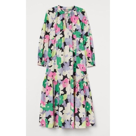 H&M Conscious Multi Floral Maxi Kaftan Dress Balloon Sleeve Size Small Feminine - Picture 1 of 5